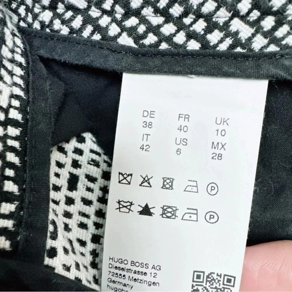 HUGO  BOSS Womens Sz 6 Acrila Textured Abstract Pant Black White Cotton Blend - Picture 10 of 14